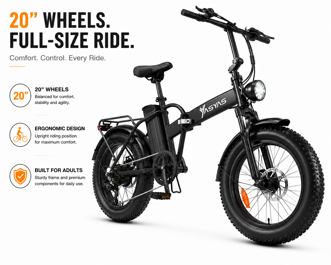 YASYAS HARLEY 20" Folding Electric Bike – 4.0 Fat Tire, 48V Battery, Foldable E-Bike