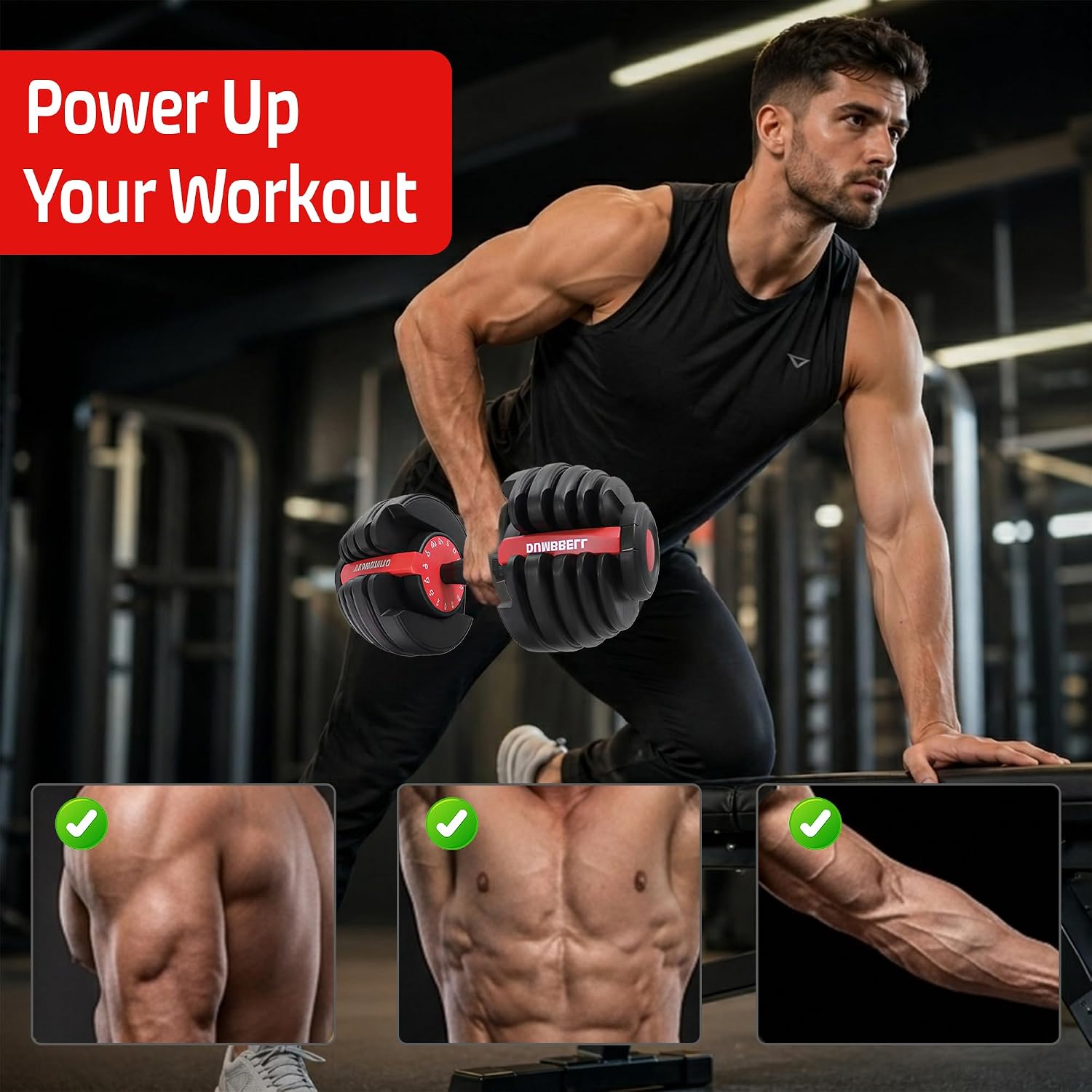 Adjustable Dumbbells Set 24KG Each (48KG Set)