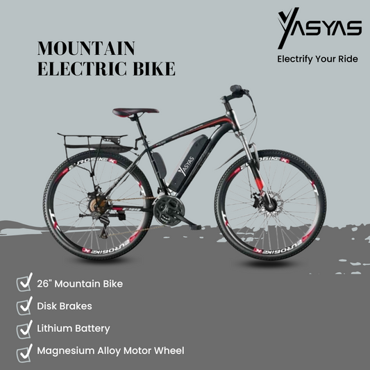 Eurobike E9 EMTB 26" Electric Mountain Bike, 27 Speeds, Dual Disc Brakes