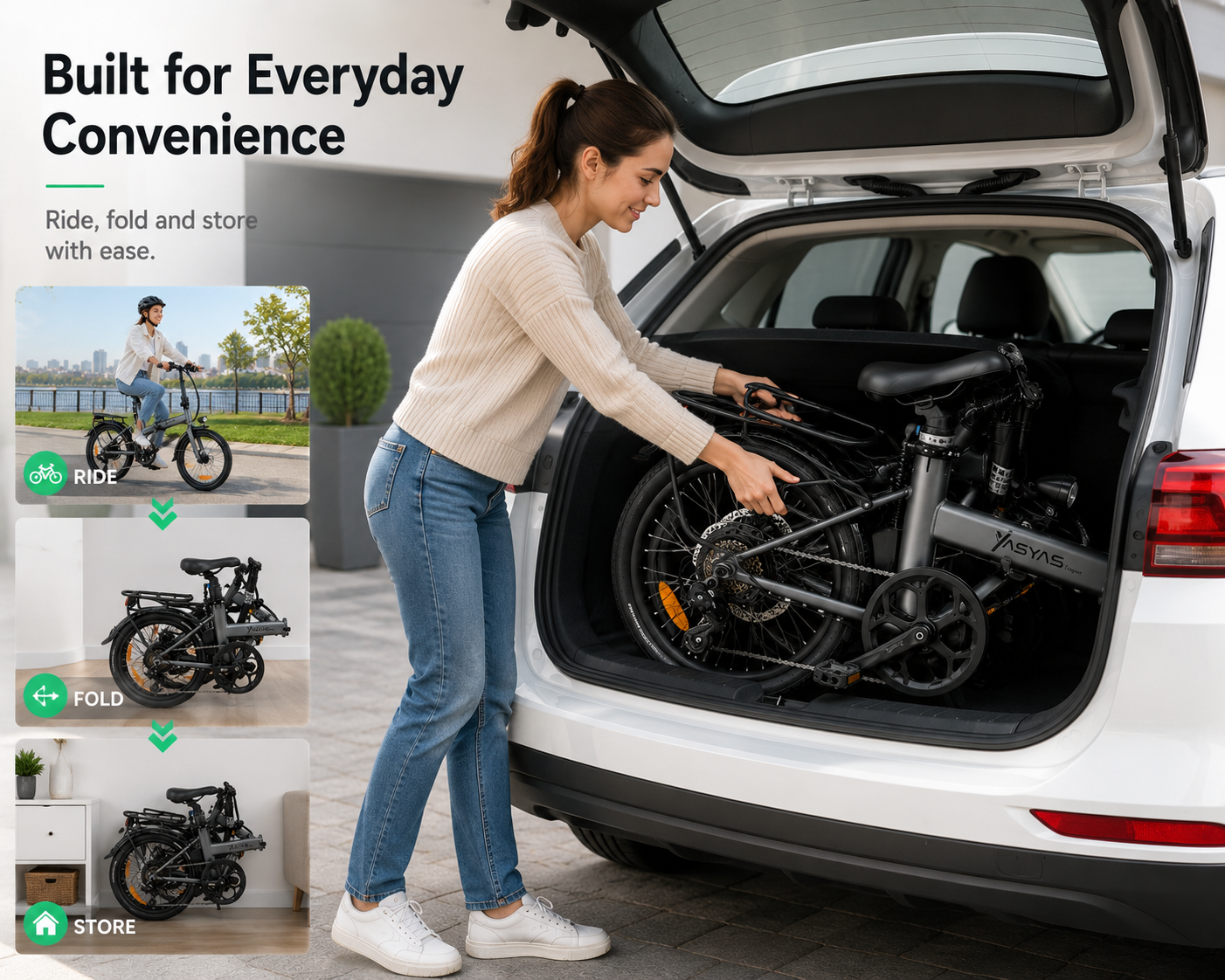 YASYAS Premium ELEGANT 2.0 Folding Electric Bicycle, 20 Inch Wheels