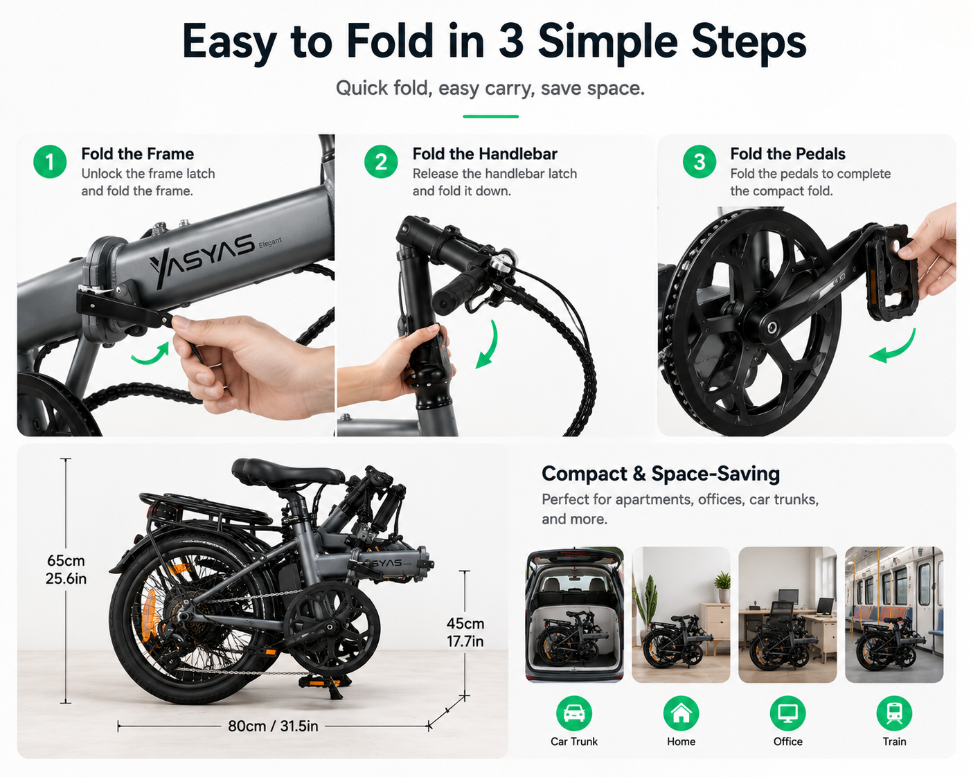 YASYAS Premium ELEGANT 2.0 Folding Electric Bicycle, 20 Inch Wheels