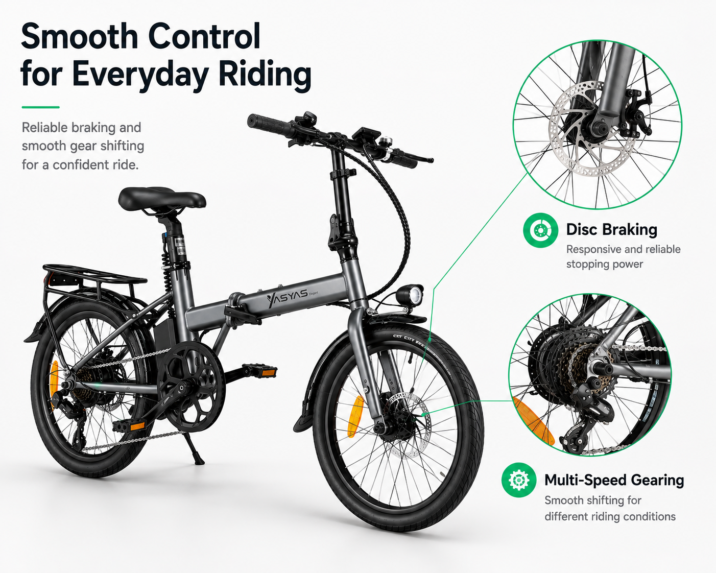 YASYAS Premium ELEGANT 2.0 Folding Electric Bicycle, 20 Inch Wheels