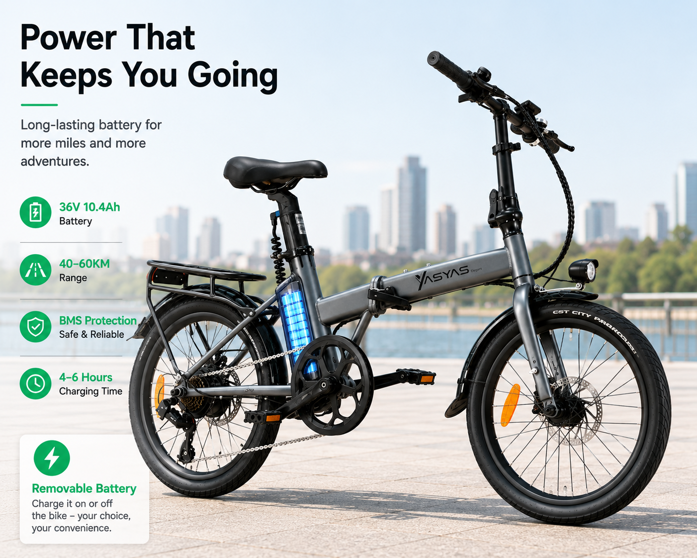 YASYAS Premium ELEGANT 2.0 Folding Electric Bicycle, 20 Inch Wheels