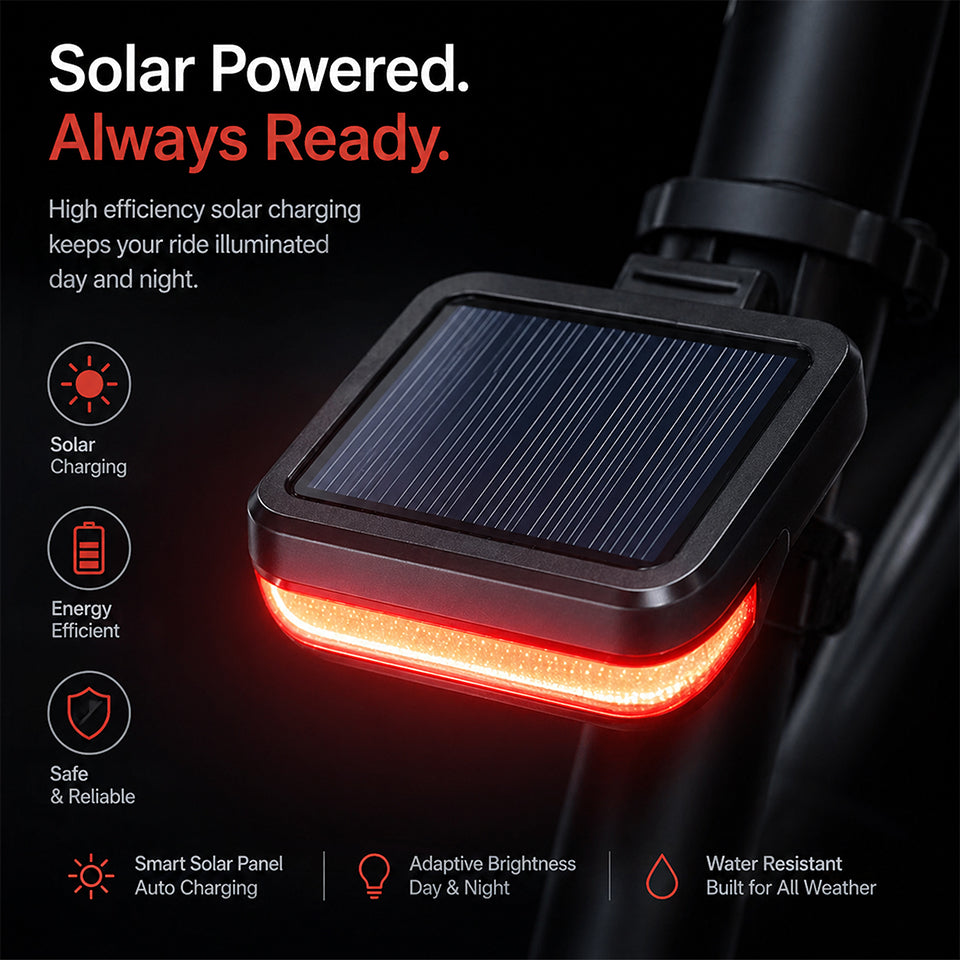 Bike Rear Light, Solar Powered Bike Tail Light, USB Rechargeable