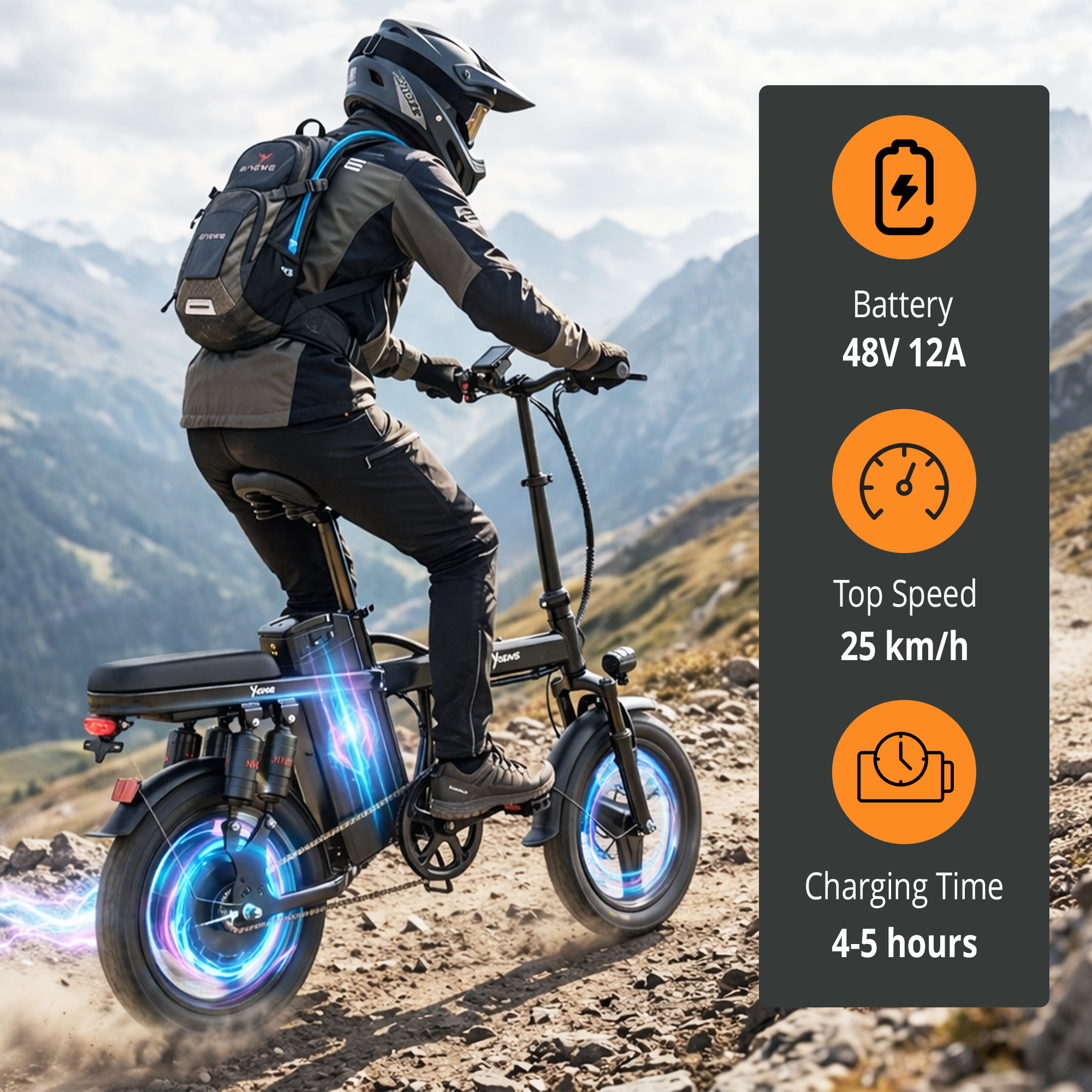 Yasyas Little Beast X Folding Electric Bike, 250W Powerful Motor, 48V 12A Removable Battery