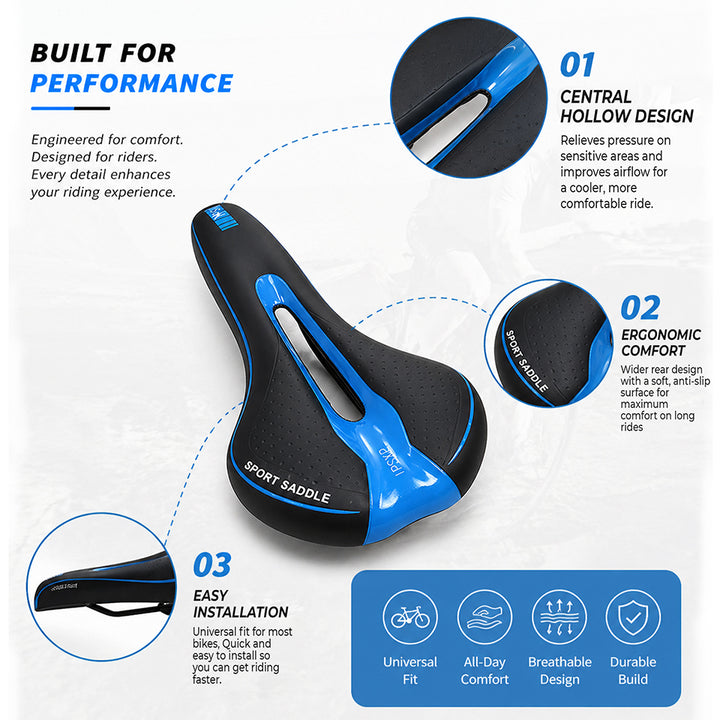 Comfortable Sports Bicycle Seat for E-Bike & Mountain Bike – Ergonomic Shock Absorbing Saddle for Road, MTB & Cycling Comfort