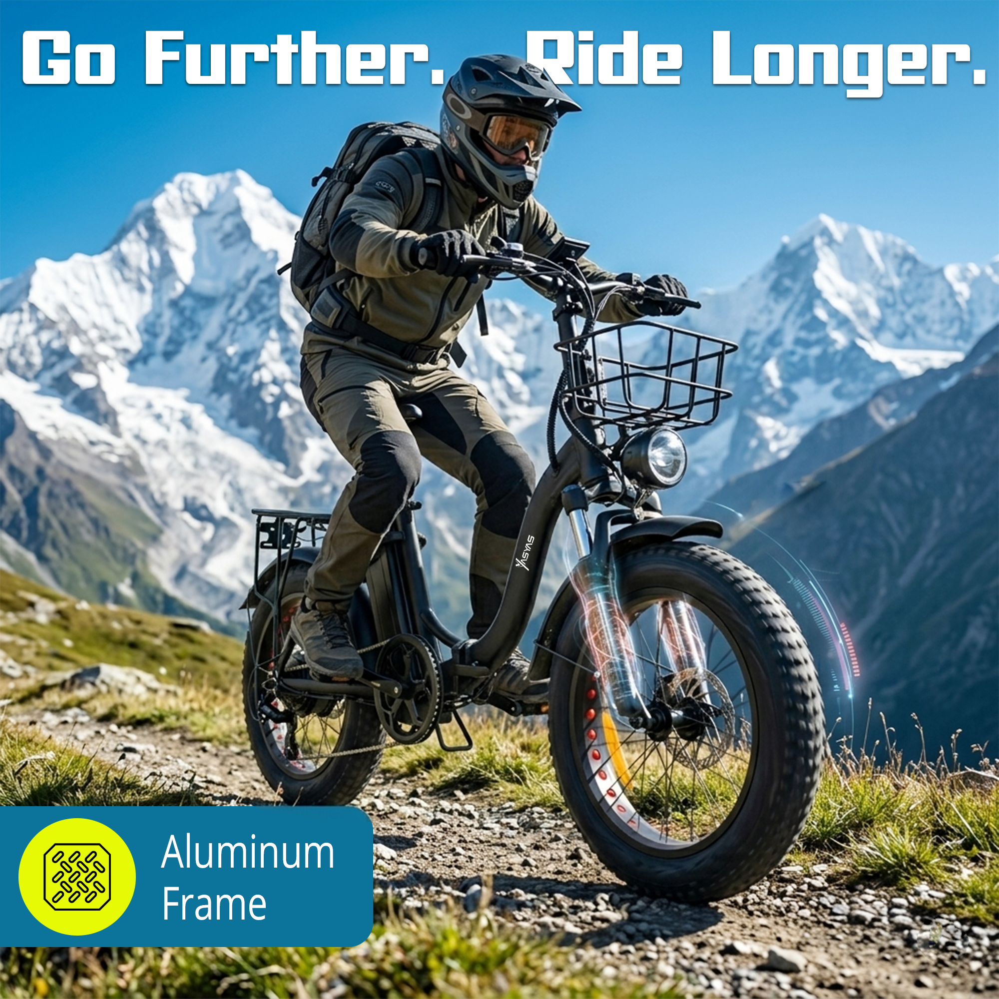 Yasyas Fat Tyre Mark X Folding Electric Bike 48V 25A | 250W Motor | 150 KM Range | Off-Road E-Bike