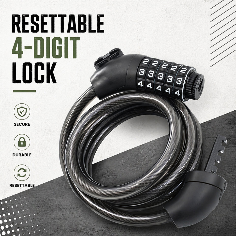 4 Digit Resettable Combination Bike Cable Lock, Anti Theft Bicycle Cable Lock Heavy Duty Steel with Mount Bracket, Keyless Bike Lock for Cycle Scooter Helmet Outdoor Security