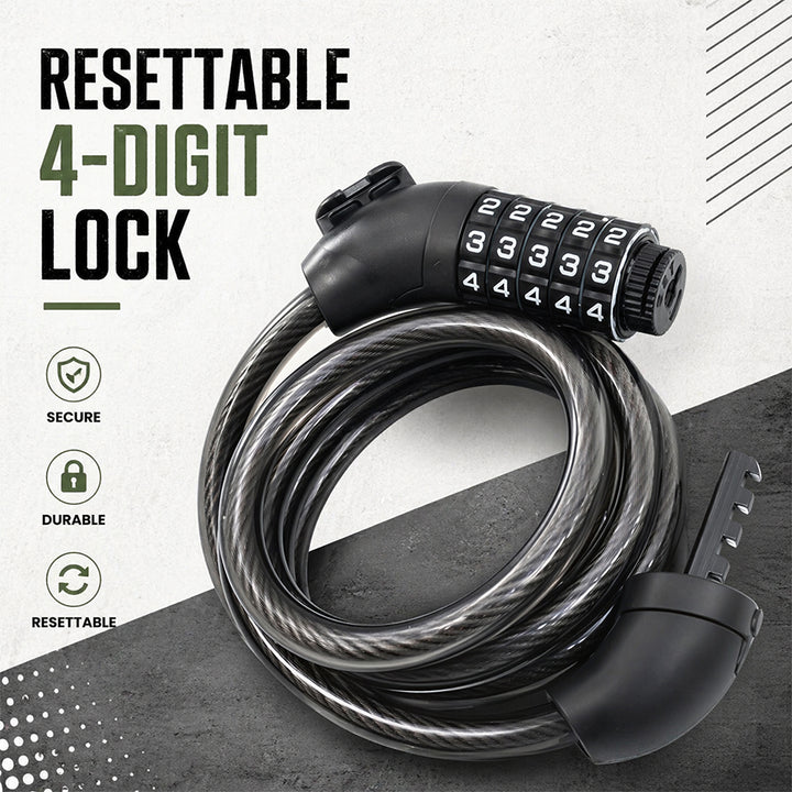 4 Digit Resettable Combination Bike Cable Lock, Anti Theft Bicycle Cable Lock Heavy Duty Steel with Mount Bracket, Keyless Bike Lock for Cycle Scooter Helmet Outdoor Security