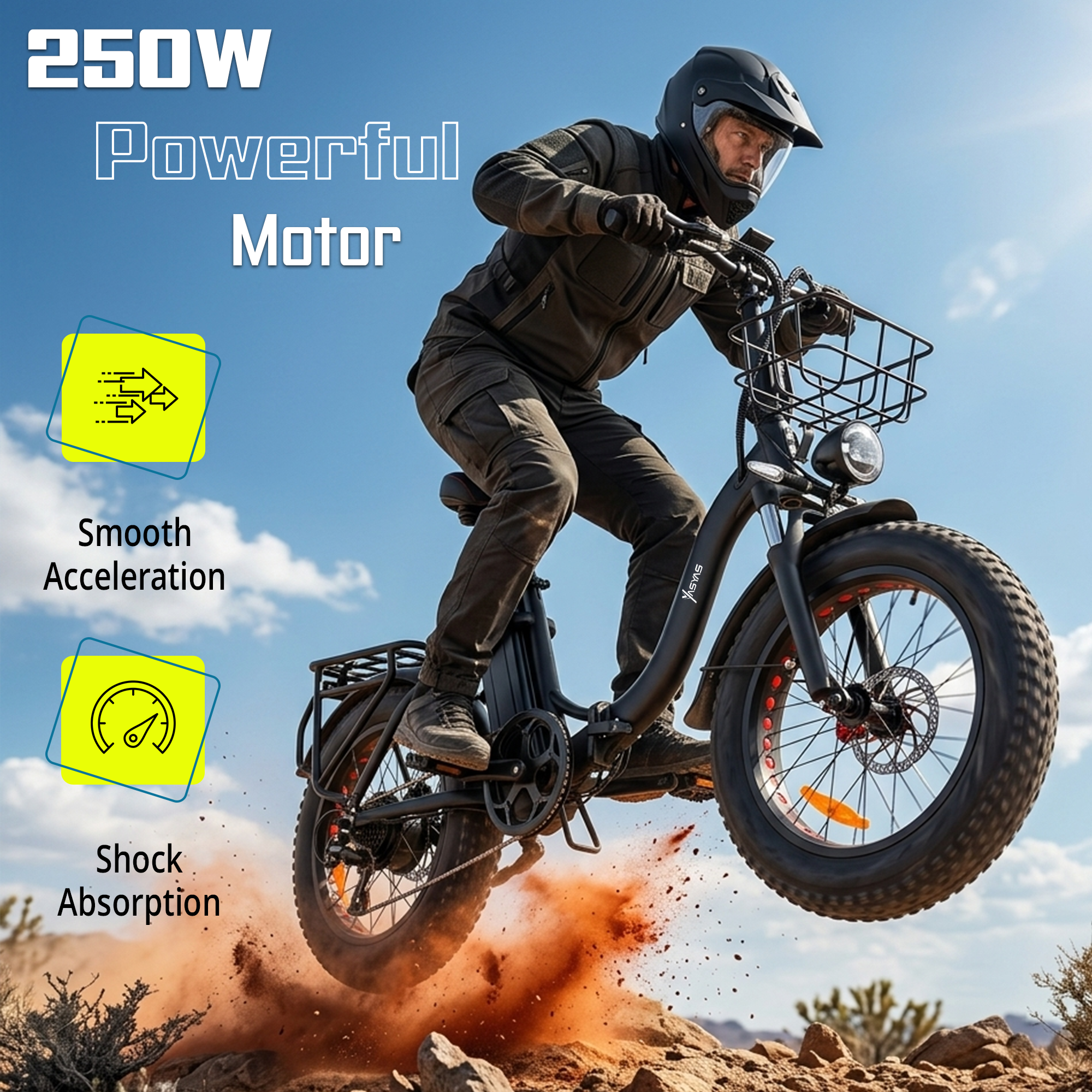 Yasyas Fat Tyre Mark X Folding Electric Bike 48V 25A | 250W Motor | 150 KM Range | Off-Road E-Bike