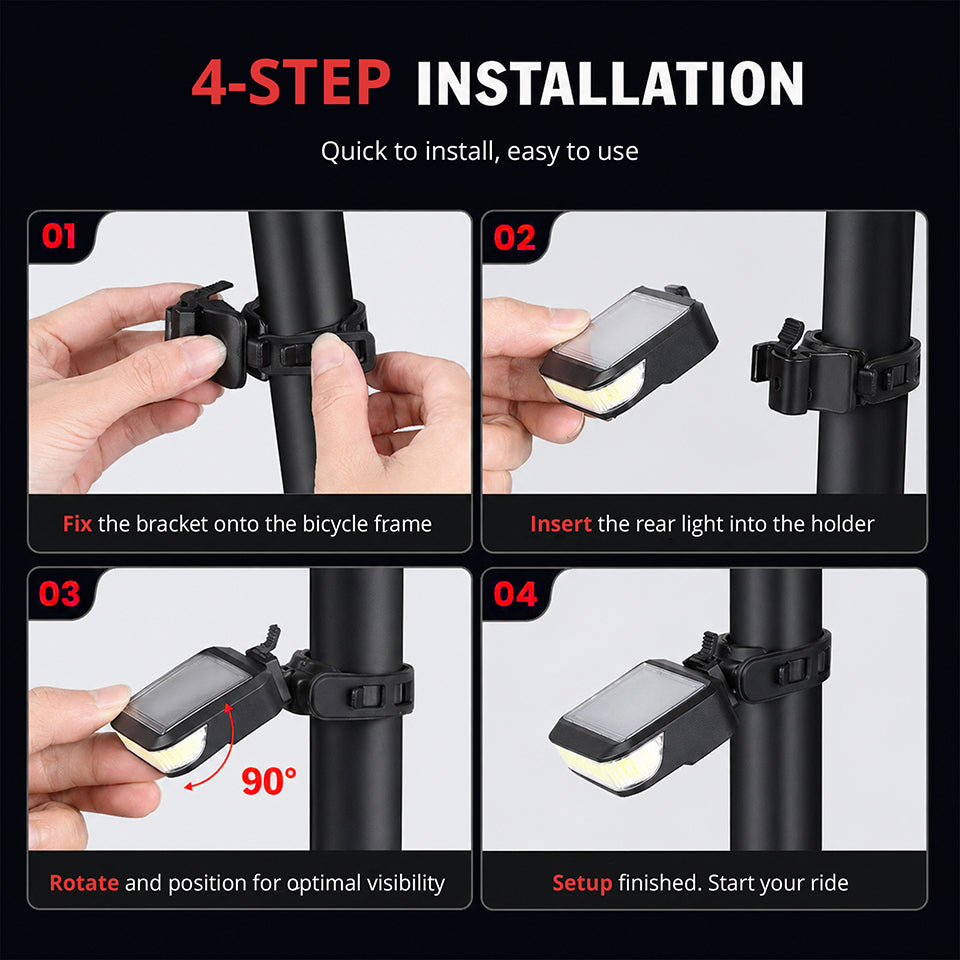 Bike Rear Light, Solar Powered Bike Tail Light, USB Rechargeable
