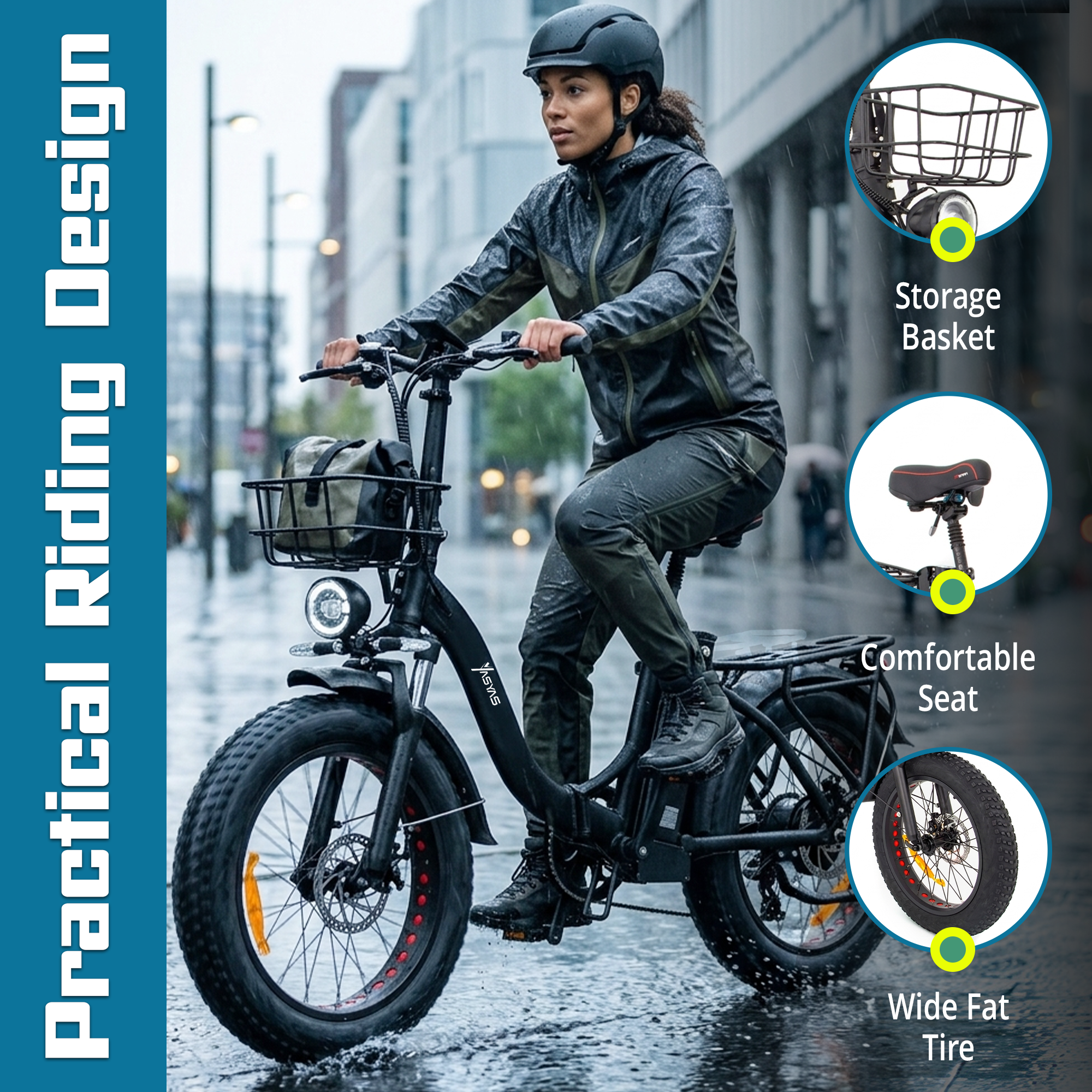 Yasyas Fat Tyre Mark X Folding Electric Bike 48V 25A | 250W Motor | 150 KM Range | Off-Road E-Bike