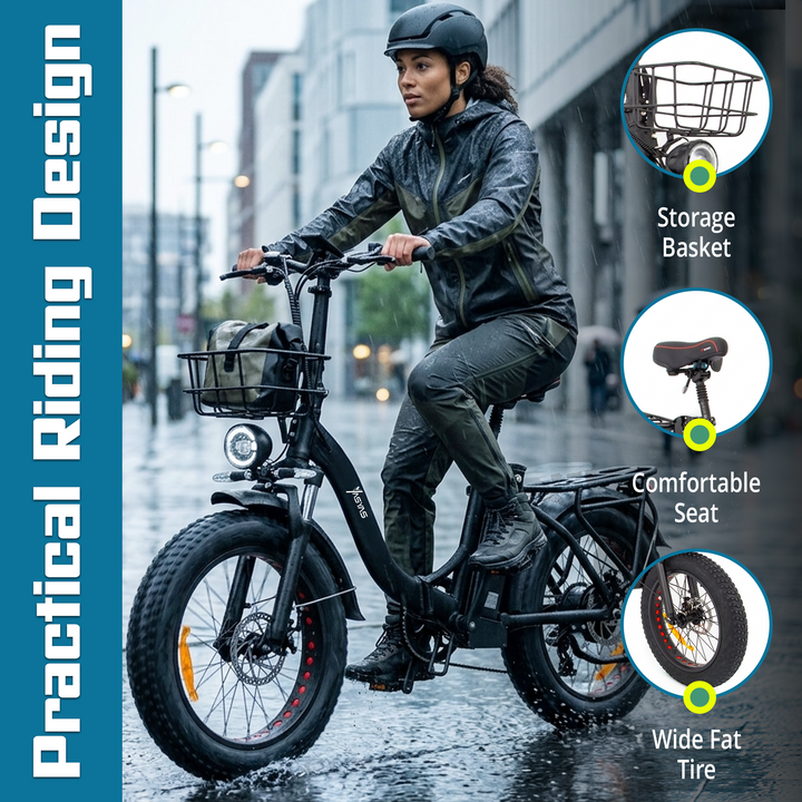 Yasyas Fat Tyre Mark X Folding Electric Bike 48V 25A | 250W Motor | 150 KM Range | Off-Road E-Bike