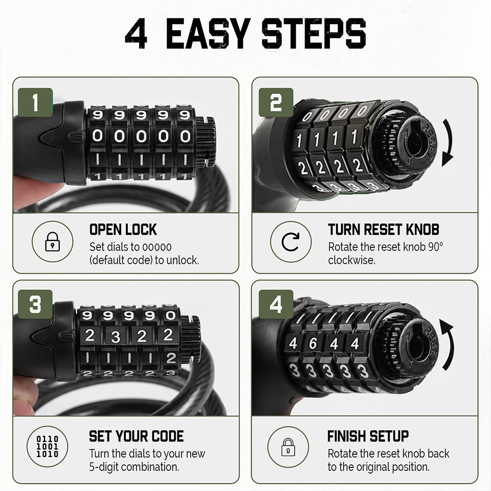 4 Digit Resettable Combination Bike Cable Lock, Anti Theft Bicycle Cable Lock Heavy Duty Steel with Mount Bracket, Keyless Bike Lock for Cycle Scooter Helmet Outdoor Security