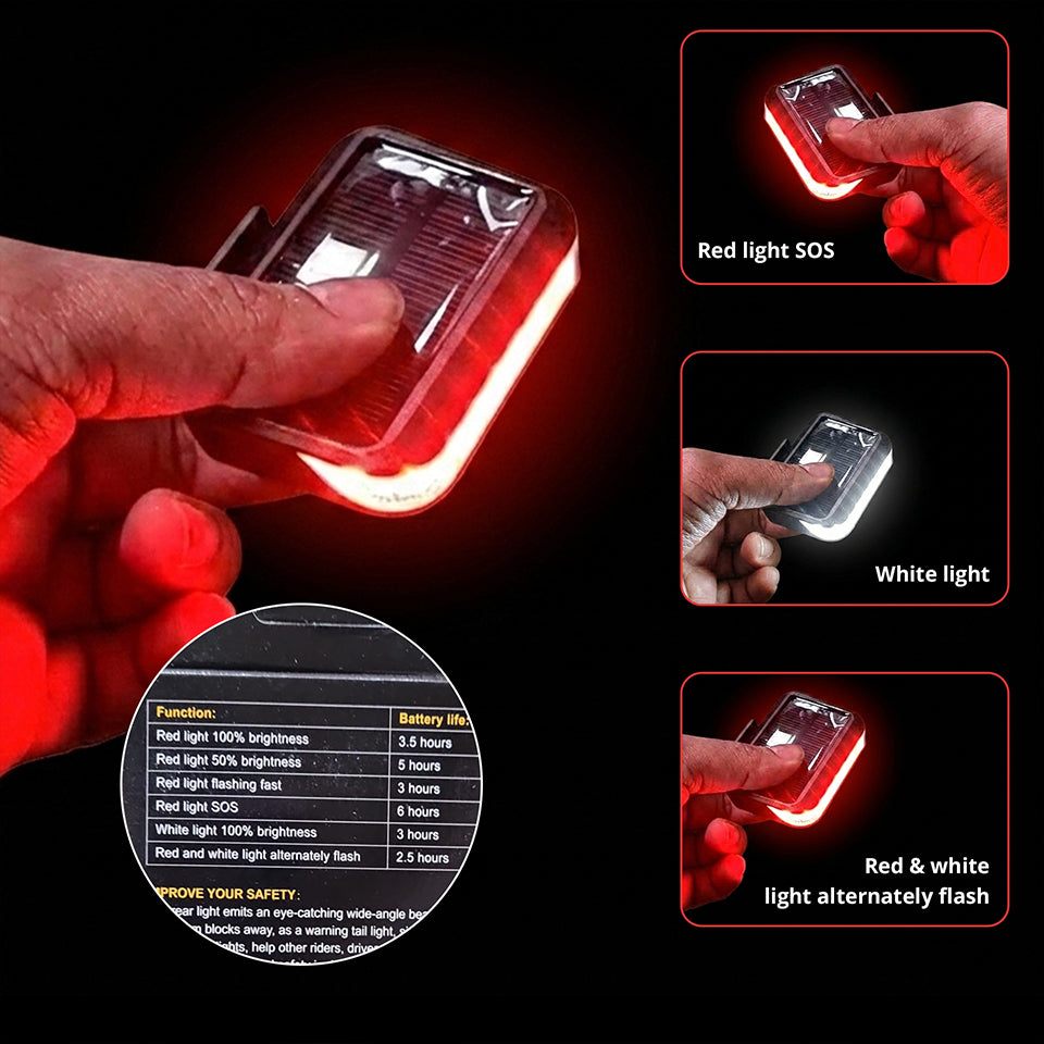 Bike Rear Light, Solar Powered Bike Tail Light, USB Rechargeable