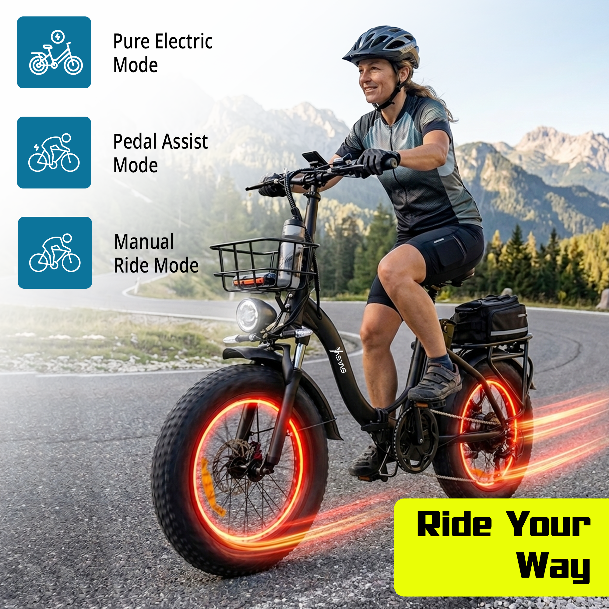 Yasyas Fat Tyre Mark X Folding Electric Bike 48V 25A | 250W Motor | 150 KM Range | Off-Road E-Bike