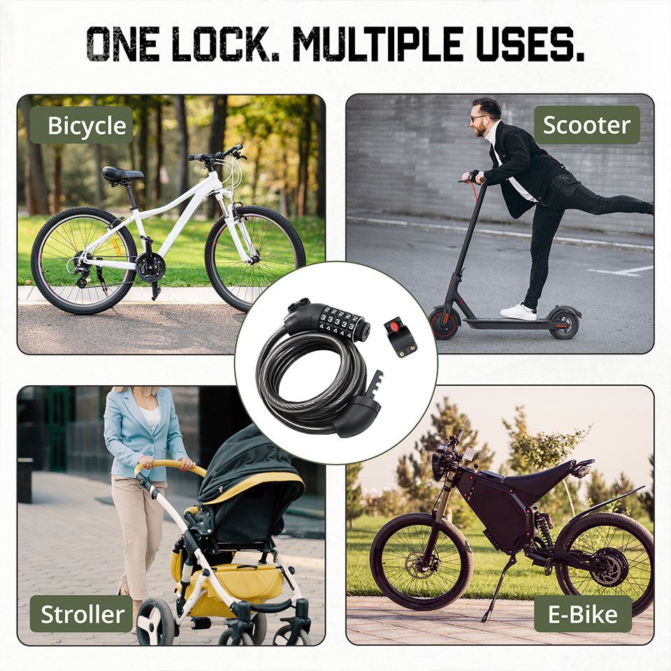 4 Digit Resettable Combination Bike Cable Lock, Anti Theft Bicycle Cable Lock Heavy Duty Steel with Mount Bracket, Keyless Bike Lock for Cycle Scooter Helmet Outdoor Security