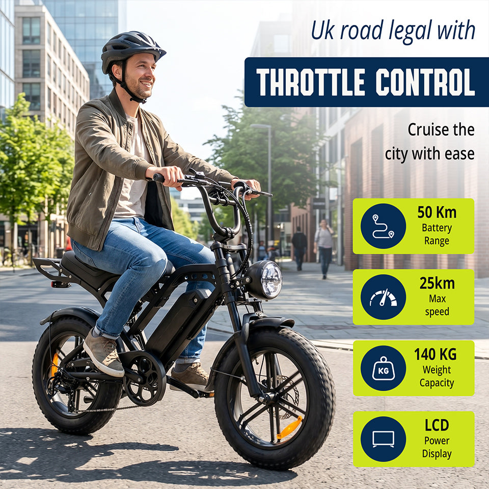 YASYAS 16" Fat Tyre Electric Bike – UK Road Legal 250W E-Bike with App Control, Tracker & Throttle