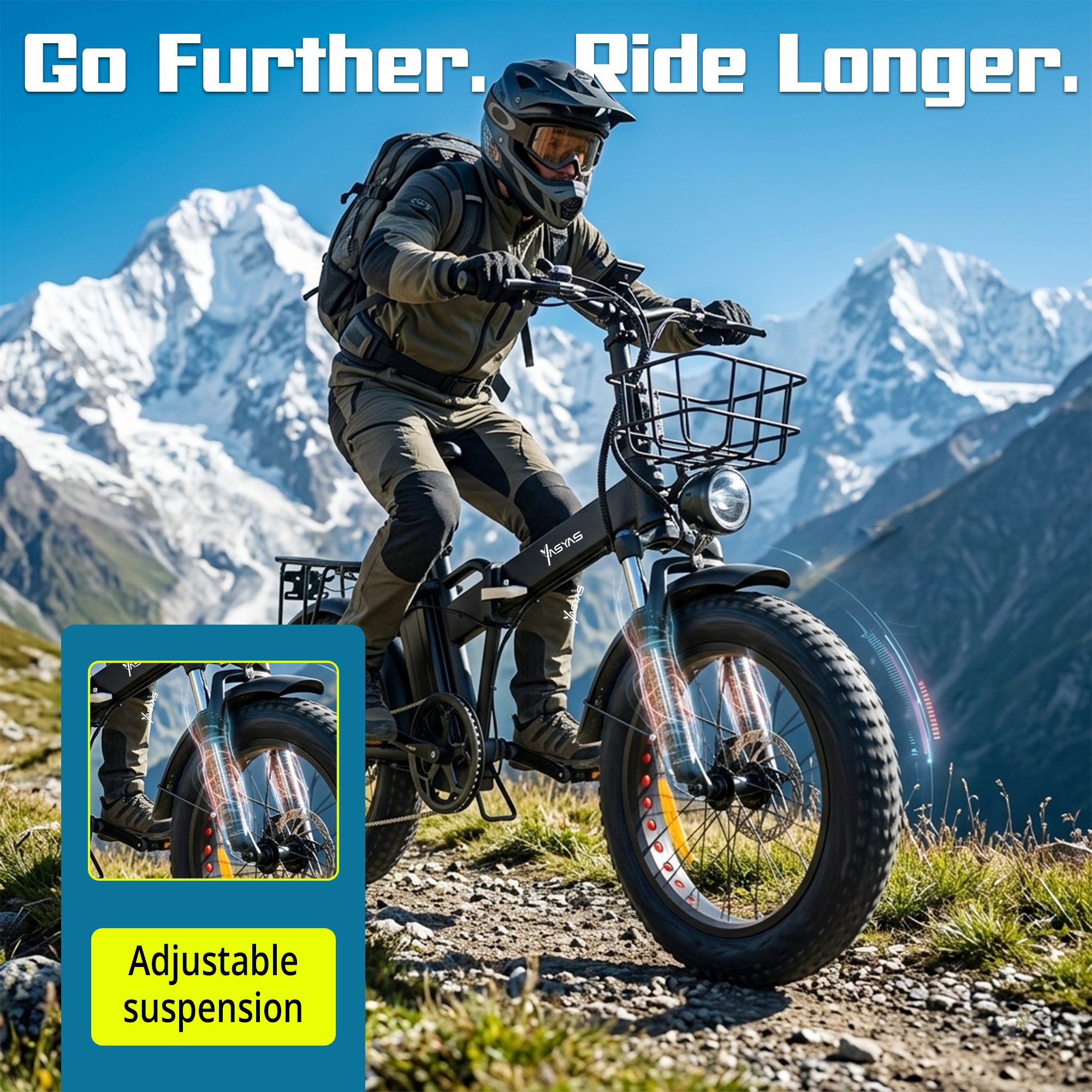 Yasyas Fat Tyre Mark XR Folding Electric Bike 48V 25A | 250W Motor | 150KM Range | Off-Road E-Bike