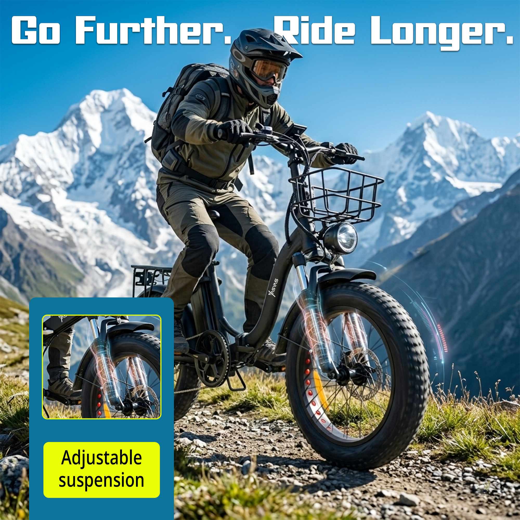 Yasyas Fat Tyre Mark X Folding Electric Bike 48V 25A | 250W Motor | 150 KM Range | Off-Road E-Bike