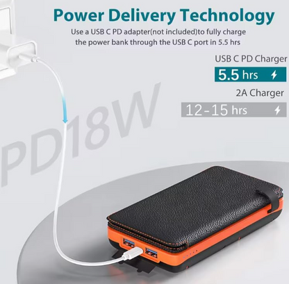 25000mAh portable charger, Solar panel power bank