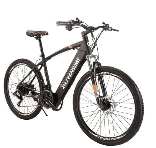 Eurobike EMTB 21 Speeds Electric Mountain Bike with 250W Motor and 36V Battery, 26 Inch Wheel, Lightweight Aluminium Frame, and Front Suspension E-Bike X7, Black